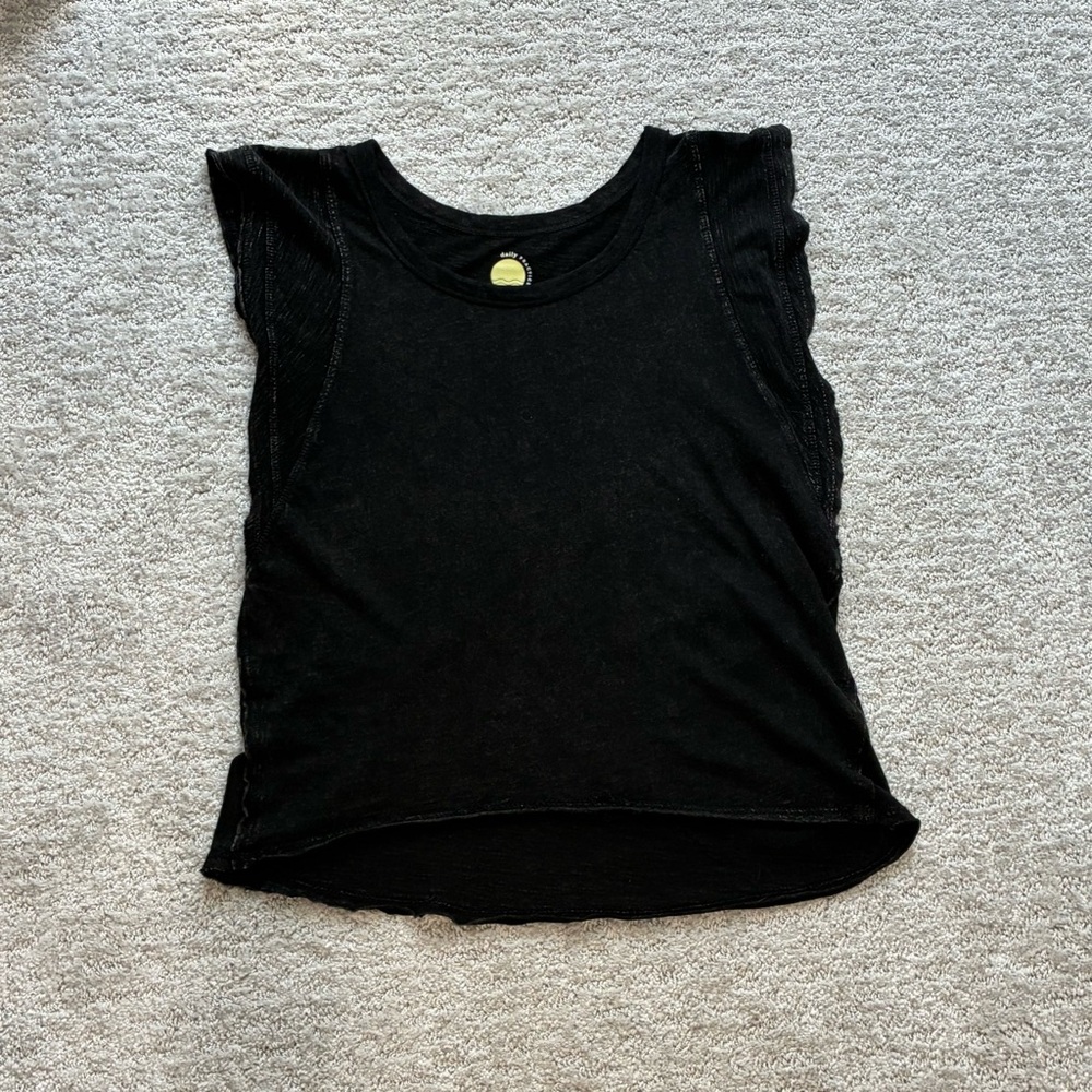 GUC Black Cotton Ruffle Edge Tank Top